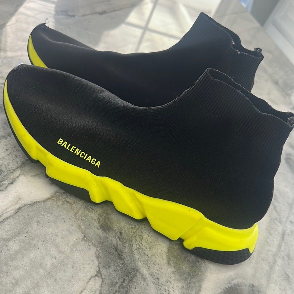 Balenciaga Black and Neon Yellow Sneakers - Picture 2 of 7